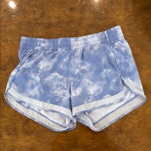 Athleta Blue Tie-Dye Athletic Shorts with Curved Hem